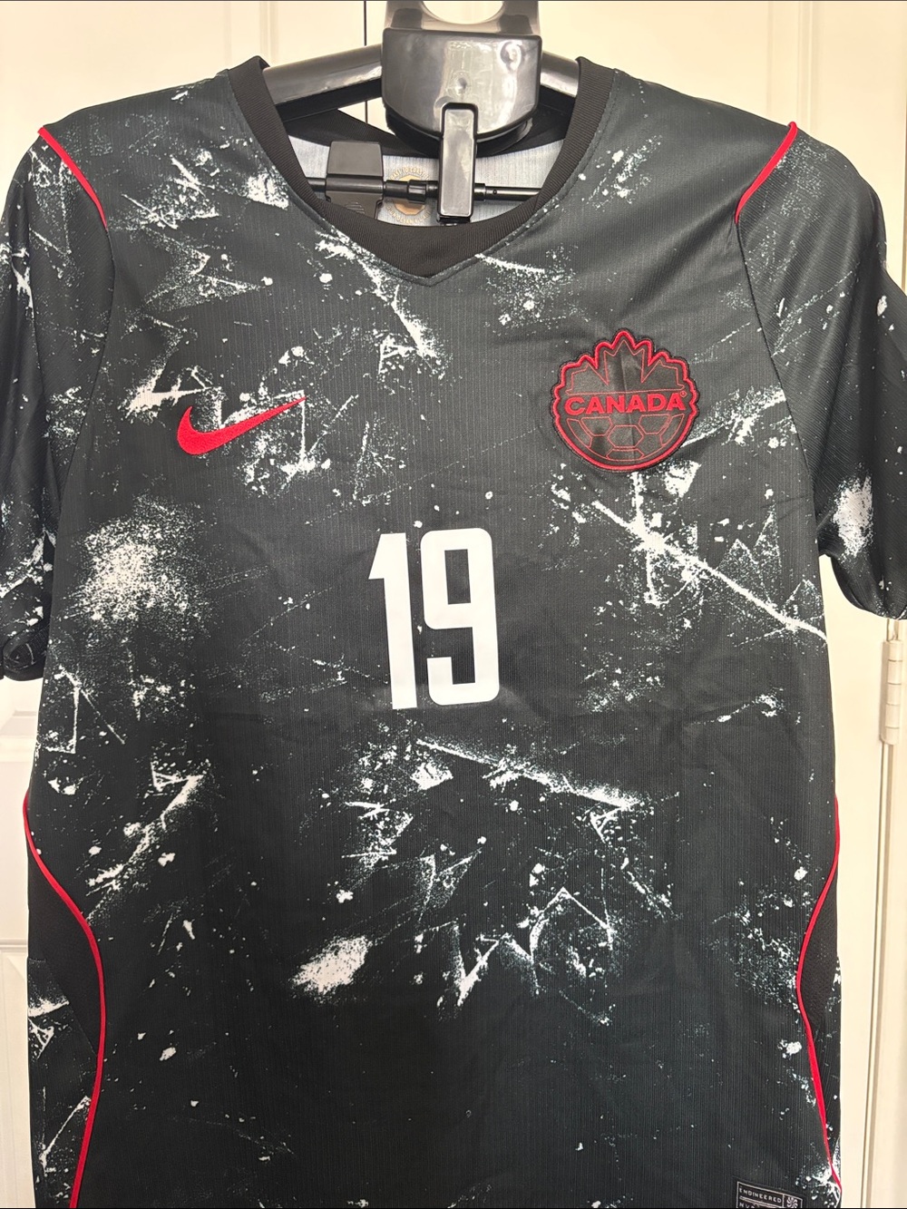 Nike Men’s Black & White Canada #19 Soccer Jersey with Red Accents